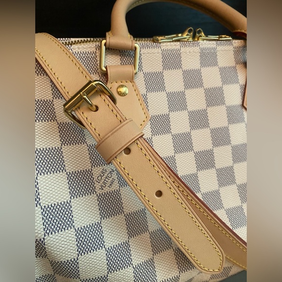 ❌SOLD❌Louis Vuitton Speedy 30 Bandouliere Damier Azur White Crossbody Bag *Mint - Picture 13 of 15